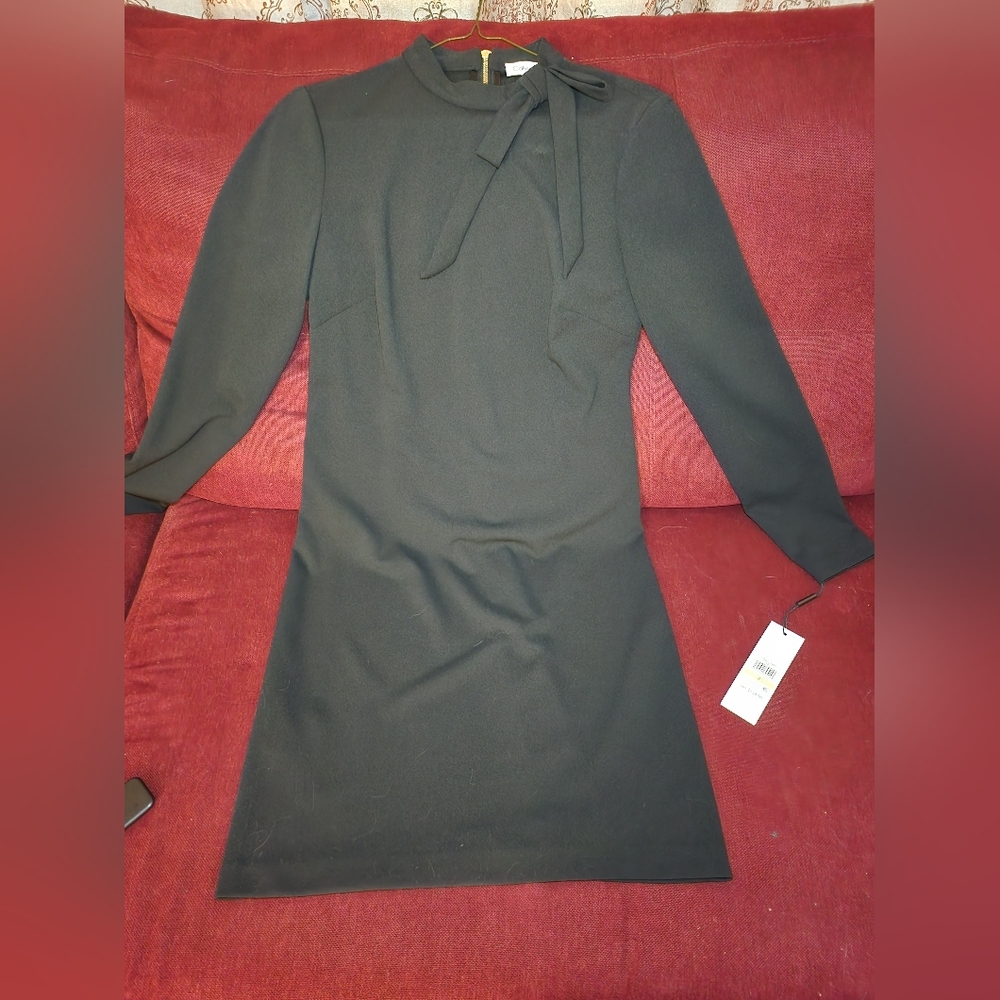 Calvin Klein Black Bow Sheath Long Sleeve Dress